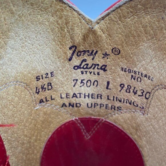 Vintage Tony Lama Round Toe Red Leather Western Cowboy Boot Women's 4.5 w / Tags - Picture 5 of 6